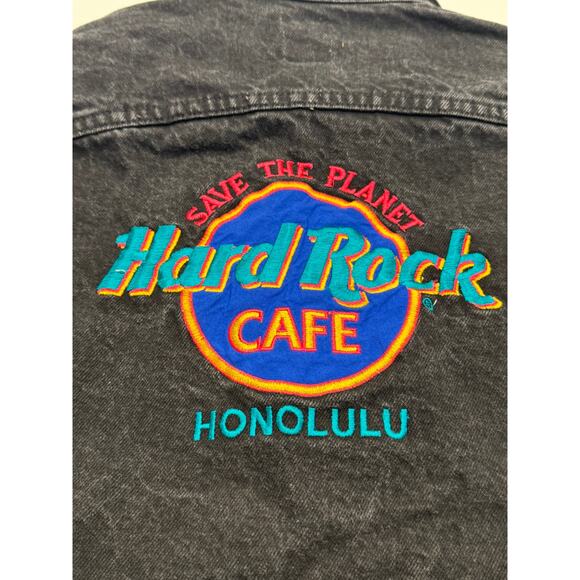 VTG Lee Men's Hard Rock Cafe Honolulu Trucker Jacket XL Black Denim Embroidered - Picture 5 of 11
